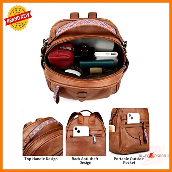 Mini Leather Backpack Purse, Waterproof, Multiple Pockets, Shoulder Bag